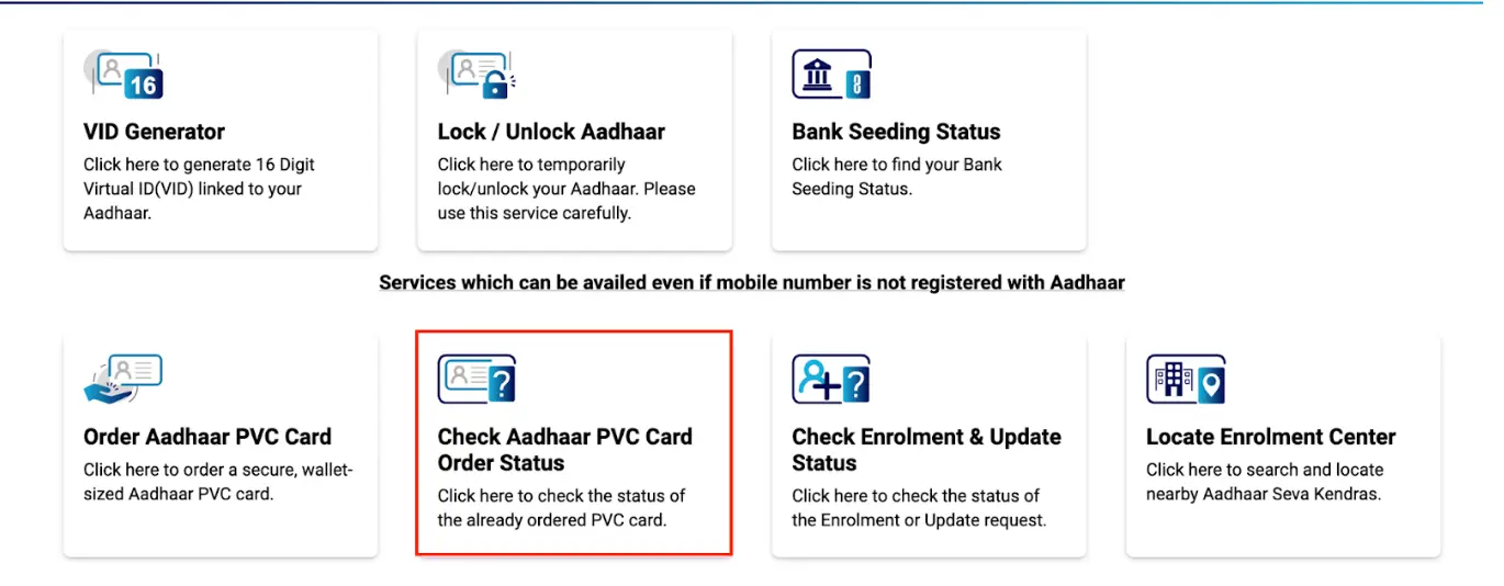 Visit UIDAI website to check Aadhaar PVC card status