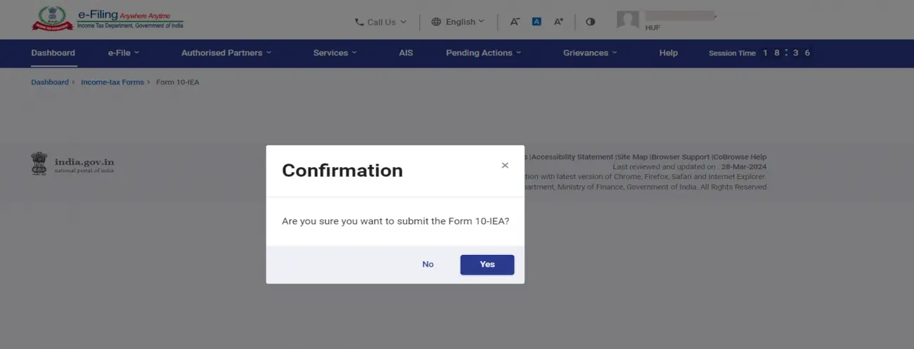 Verify form submission: Click 'Yes' to confirm