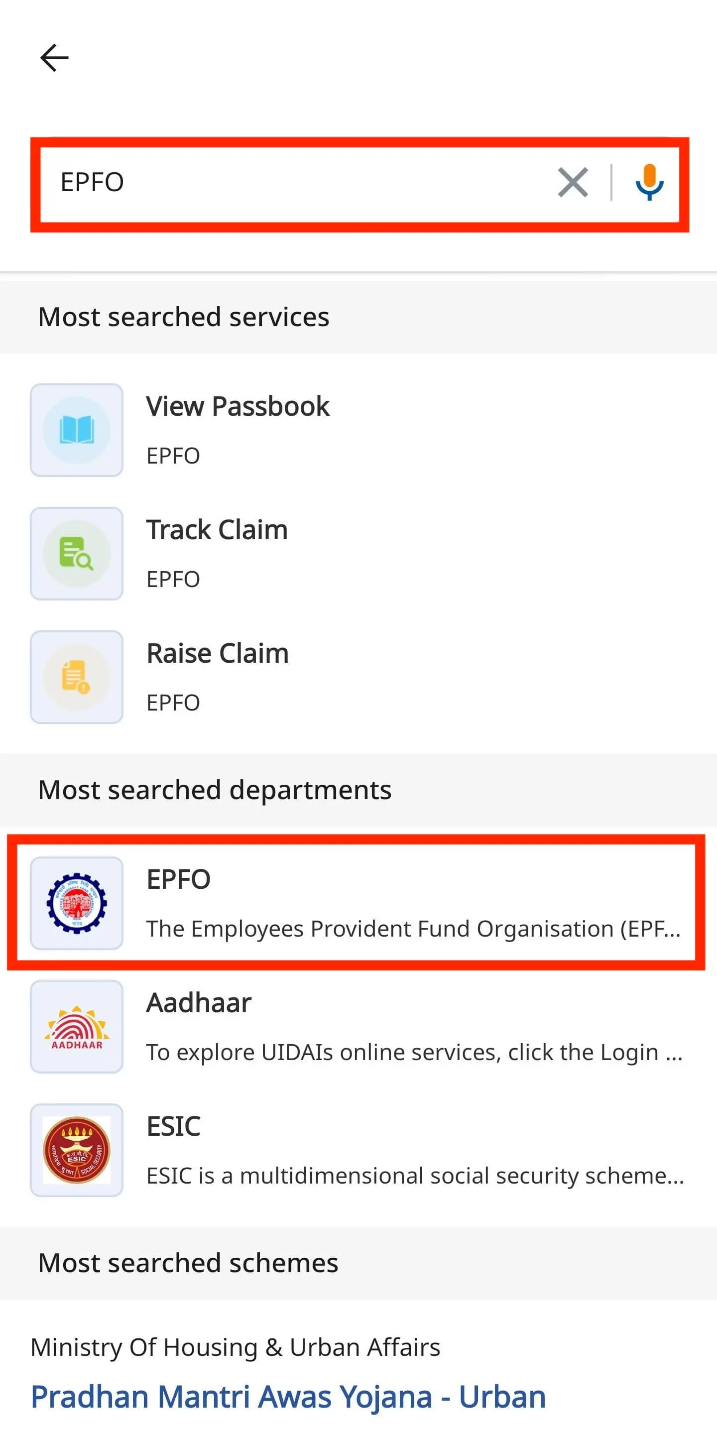 UMANG app showing steps to access EPFO services using UAN login