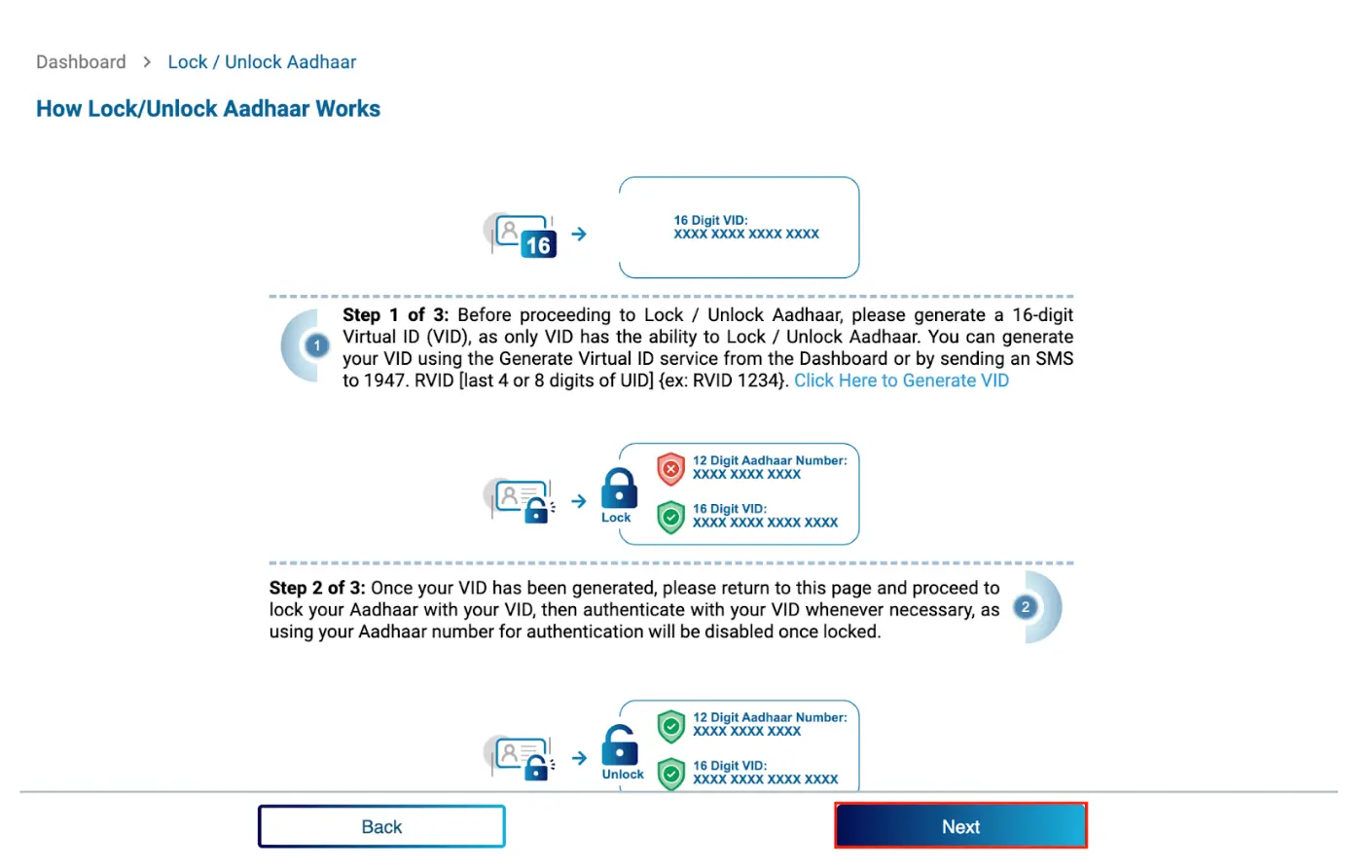 Lock Unlock Aadhaar follow on-screen instructions for Virtual ID verification