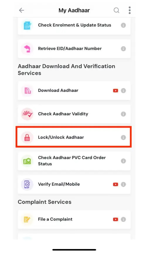 Click on Lock/Unlock Aadhaar for Aadhaar Biometric Lock Unlock on Umang App