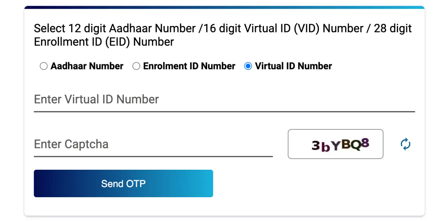 Download Aadhaar Card with VID & Mobile OTP