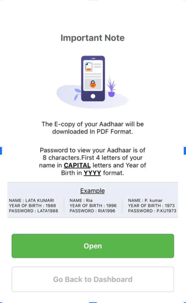 Aadhaar Downloaded on mAadhaar App Password to Open PDF