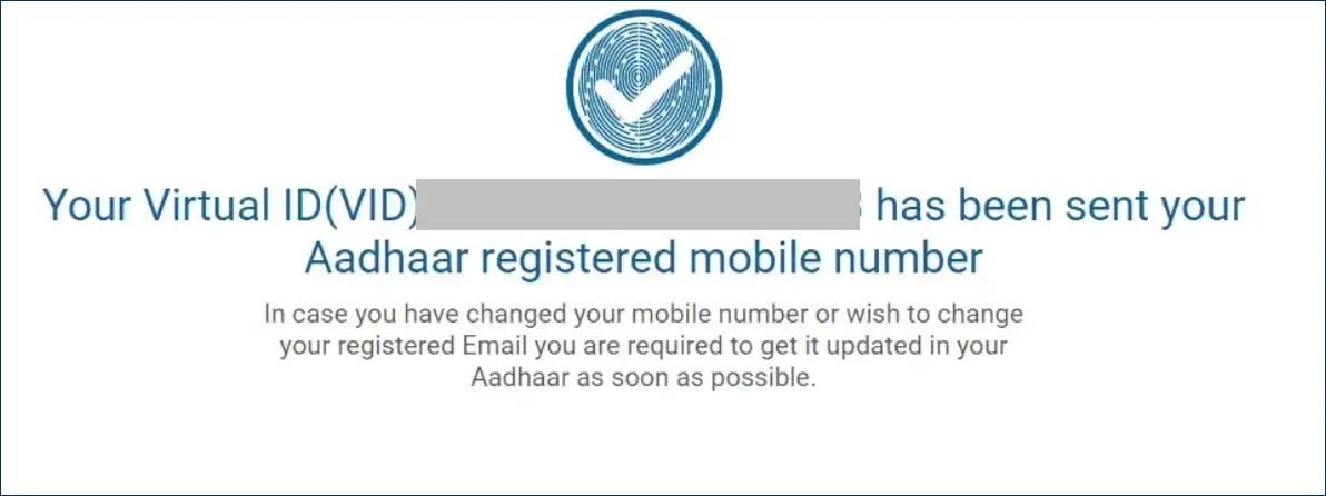 Aadhaar VID Generation Completion Message