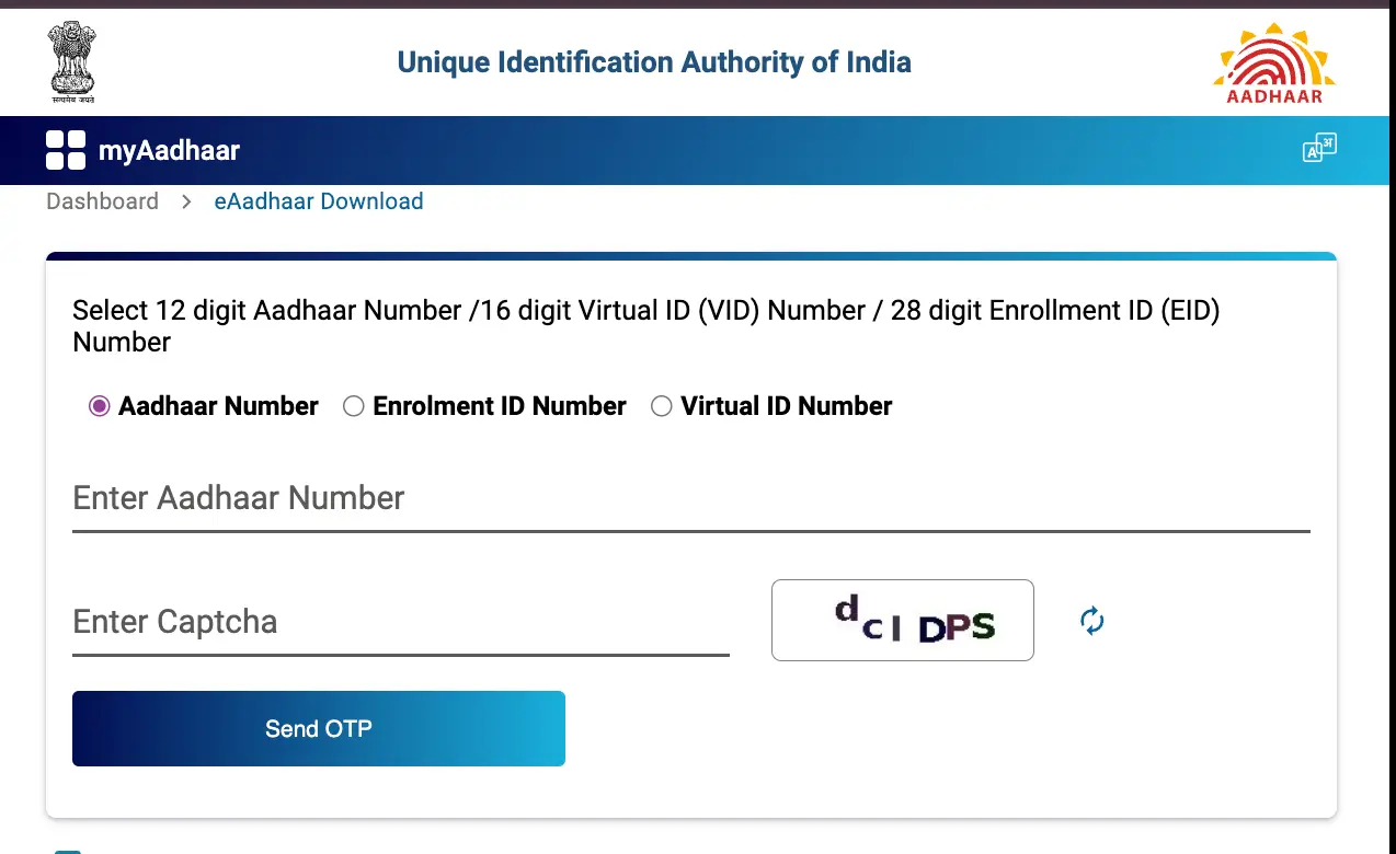 Download Aadhaar Card with Aadhaar Number & OTP