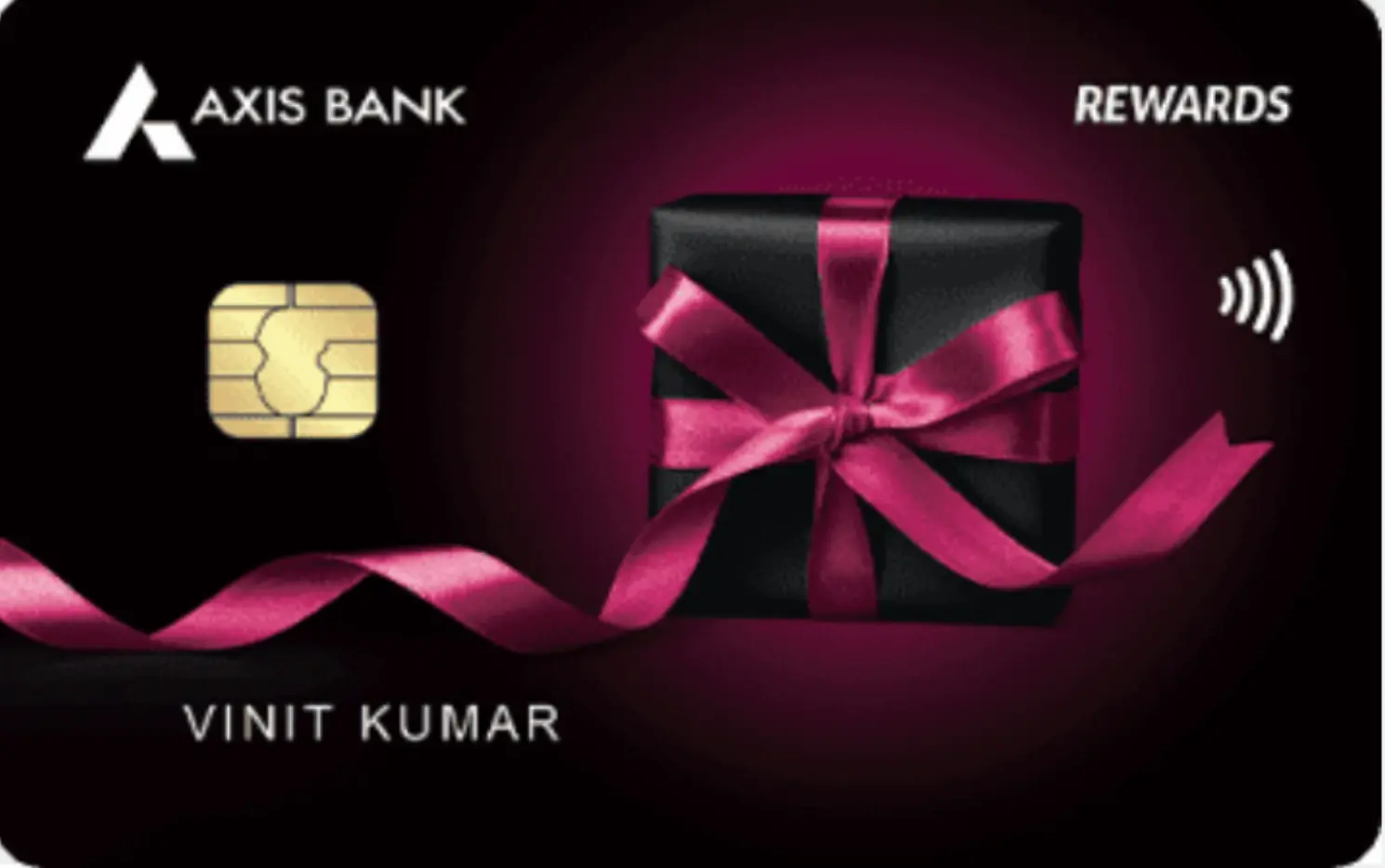 Image of red card with a chip showed as axis bank insta easy credit card