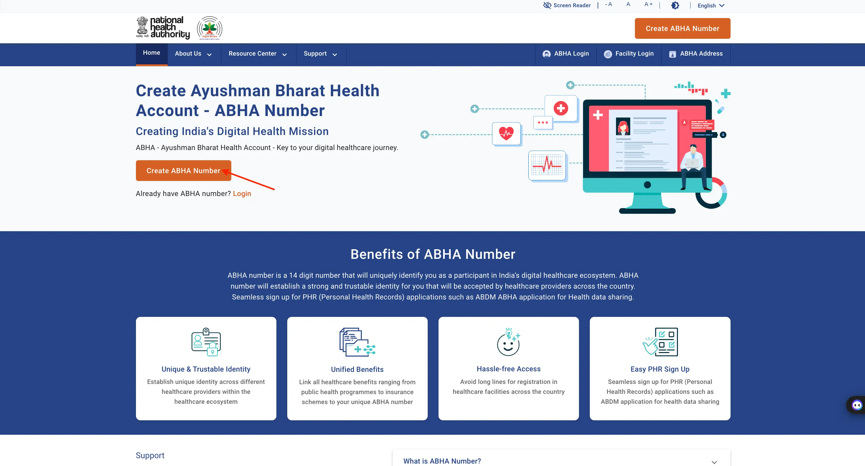 Ayushman Bharat Health Account Official Website