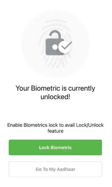 Aadhaar Biometric Lock Unlock Successful on mAadhaar