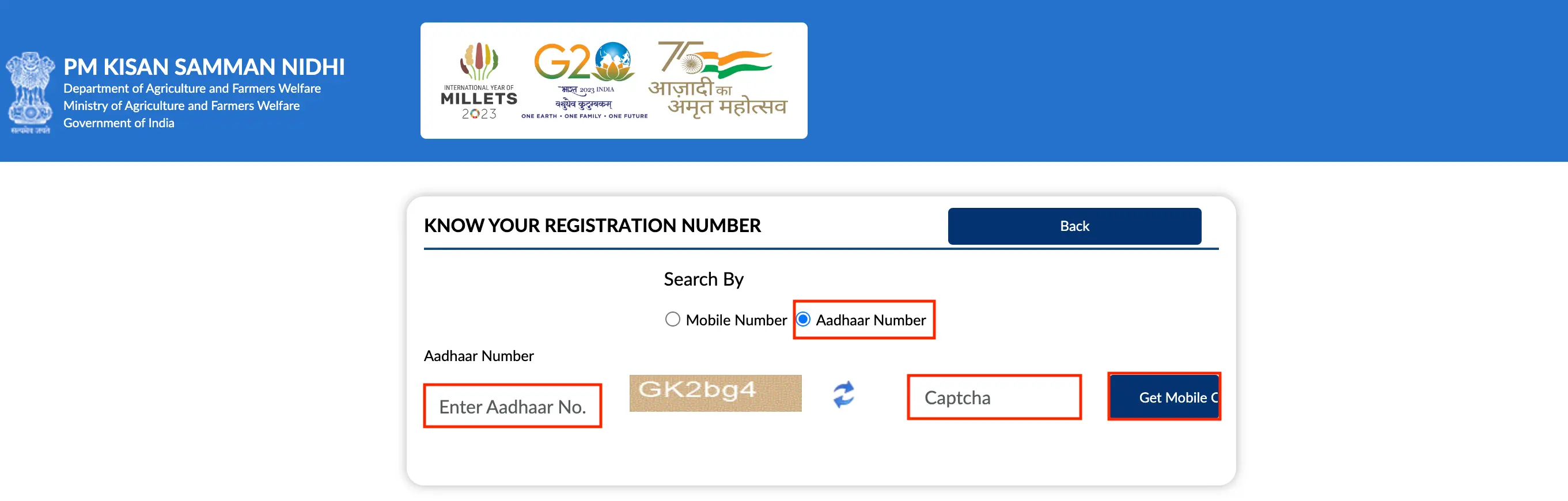 Know Your Registration Number with Aadhaar Number to check PM Kisan Status Online