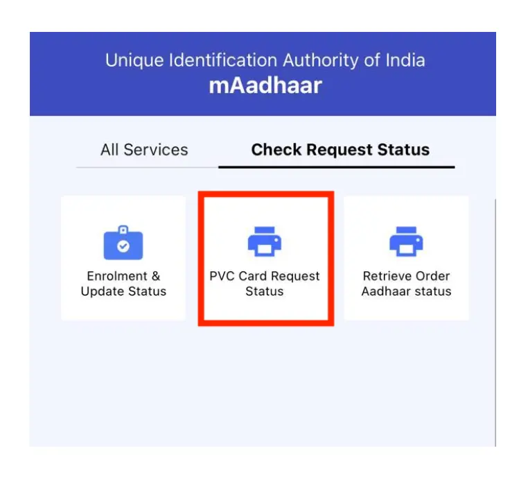 PVC Aadhaar Card Request Status on mAadhaar