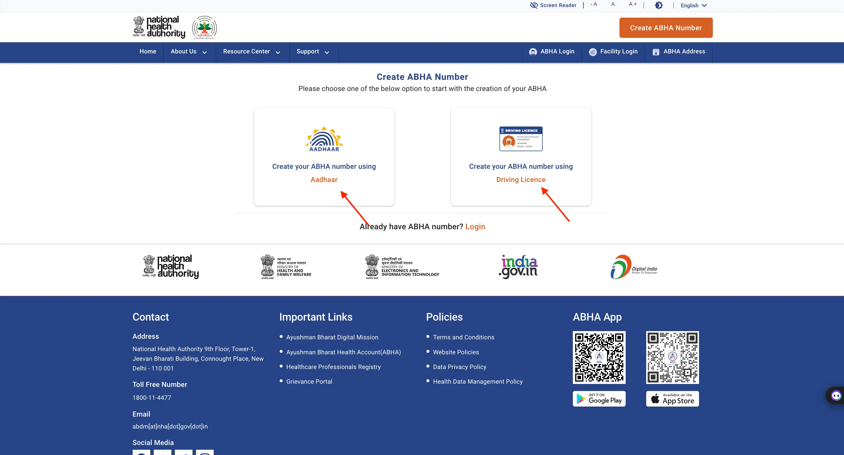 Create Ayushman Bharat Health Account ID with Aadhaar or Driving Licence