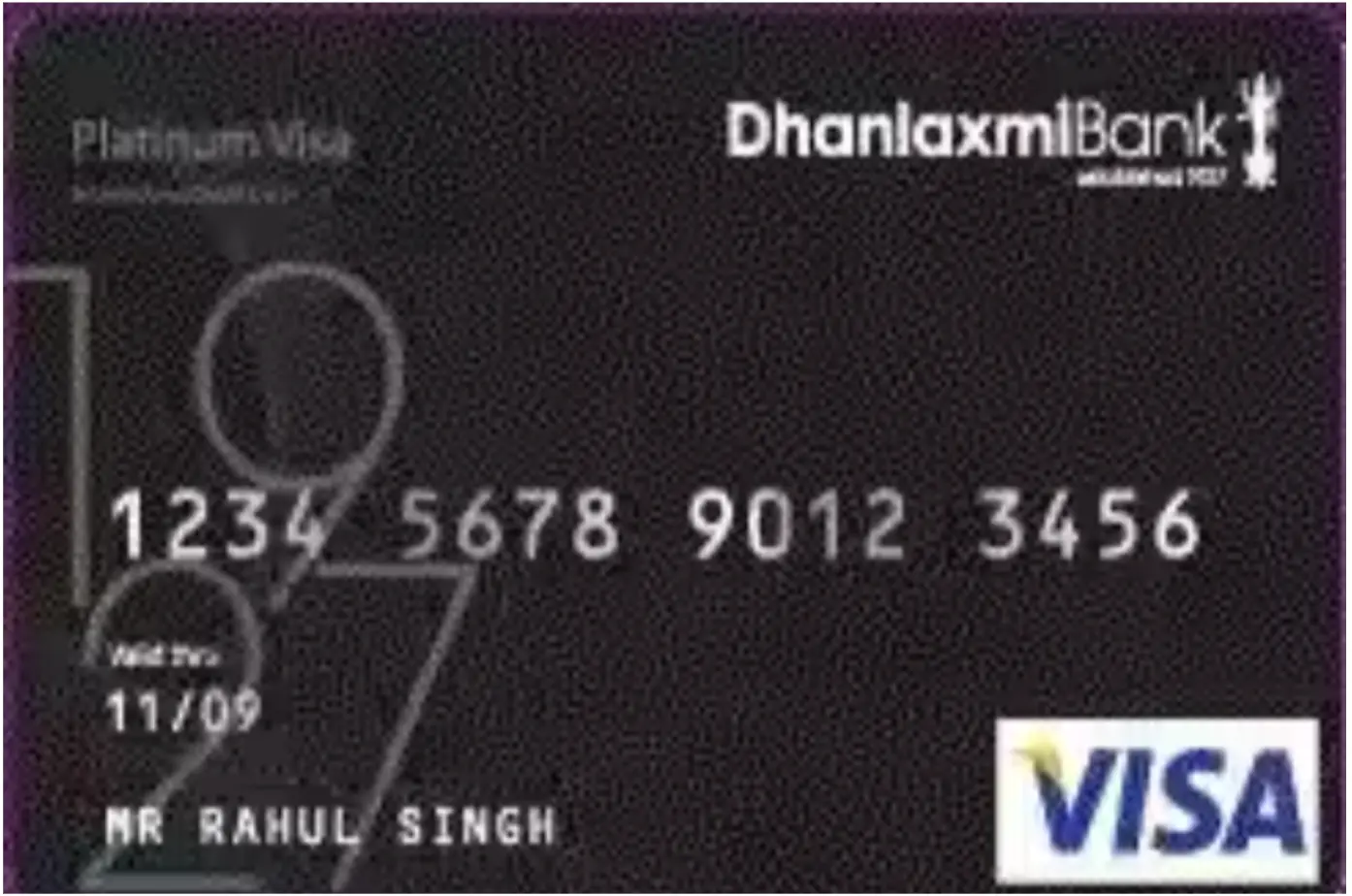 image shown a card of black color with text visa means dhanalaxmi platinum credit card