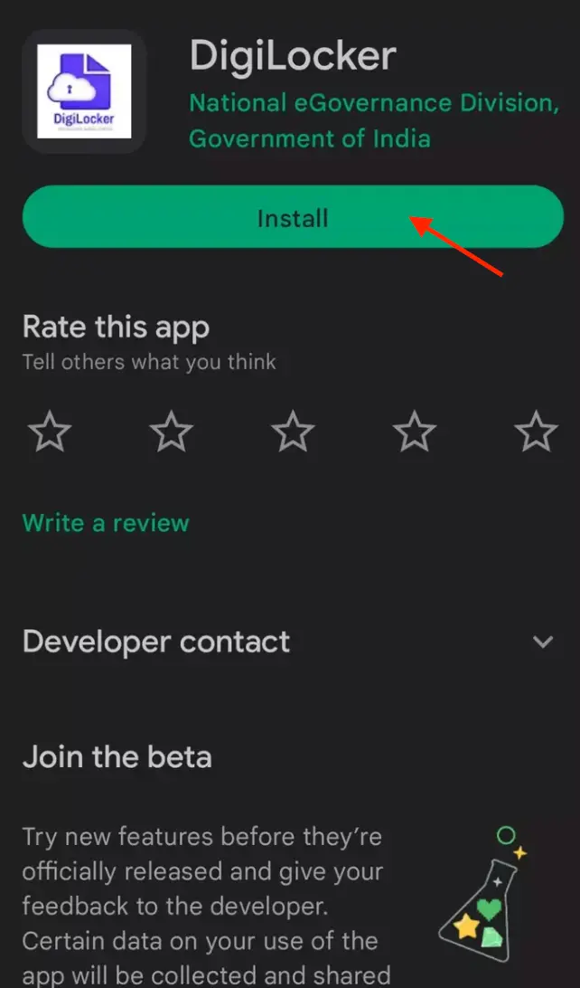 Install DigiLocker App from Google Play Store or app store on Mobile Device