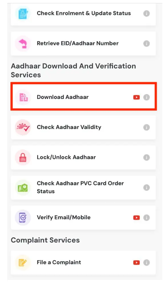 Aadhaar Download on UMANG App Click Download Aadhaar