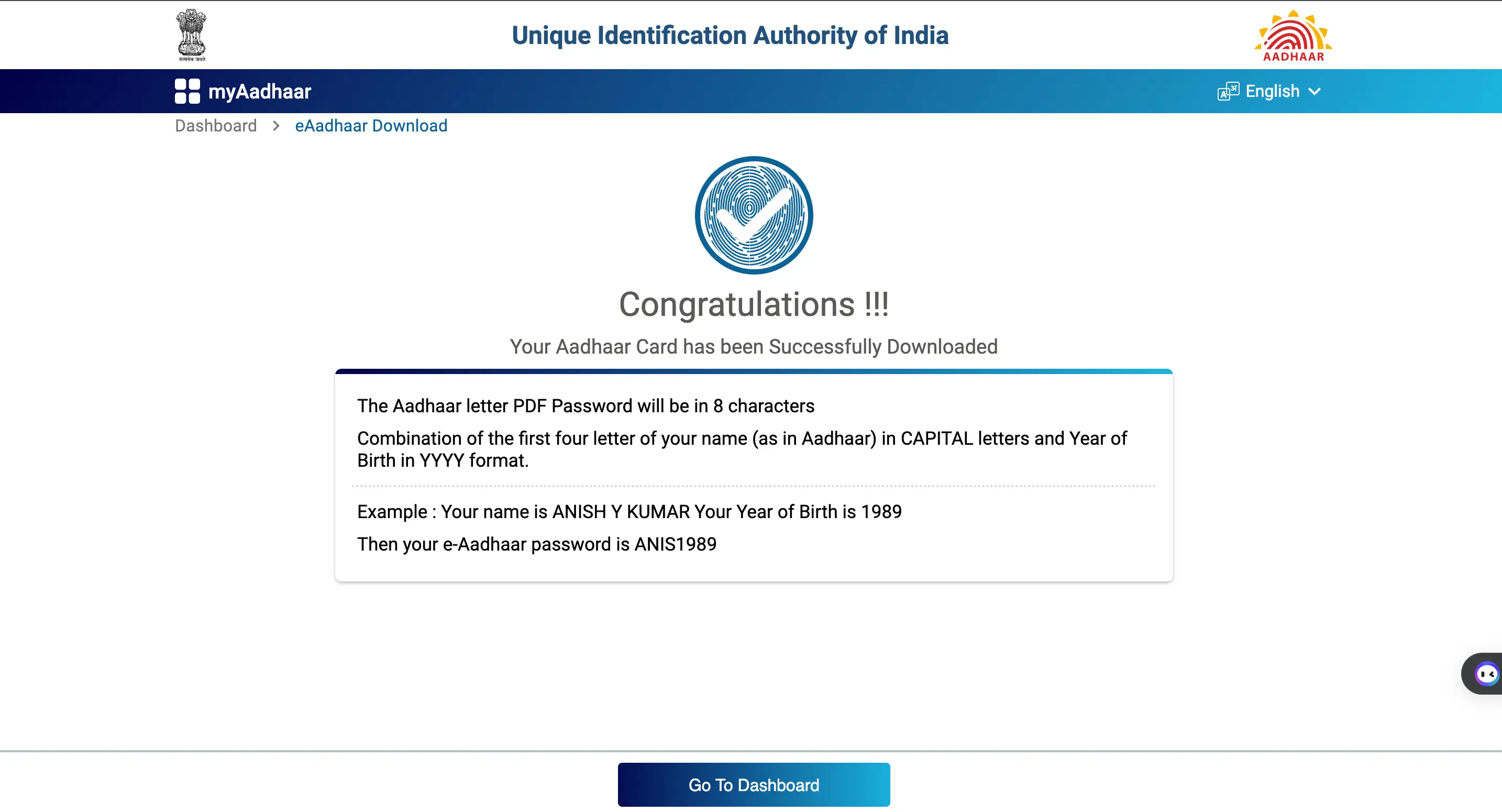 Online e Aadhaar Downloaded Password to Open PDF