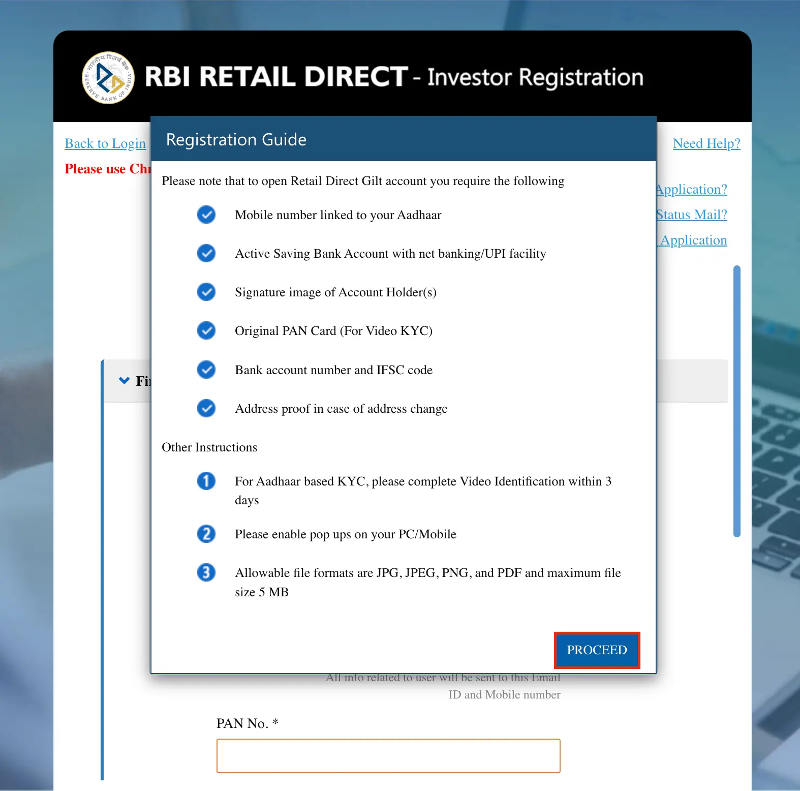 Start Investing with RBI Retail Direct Enter Account type