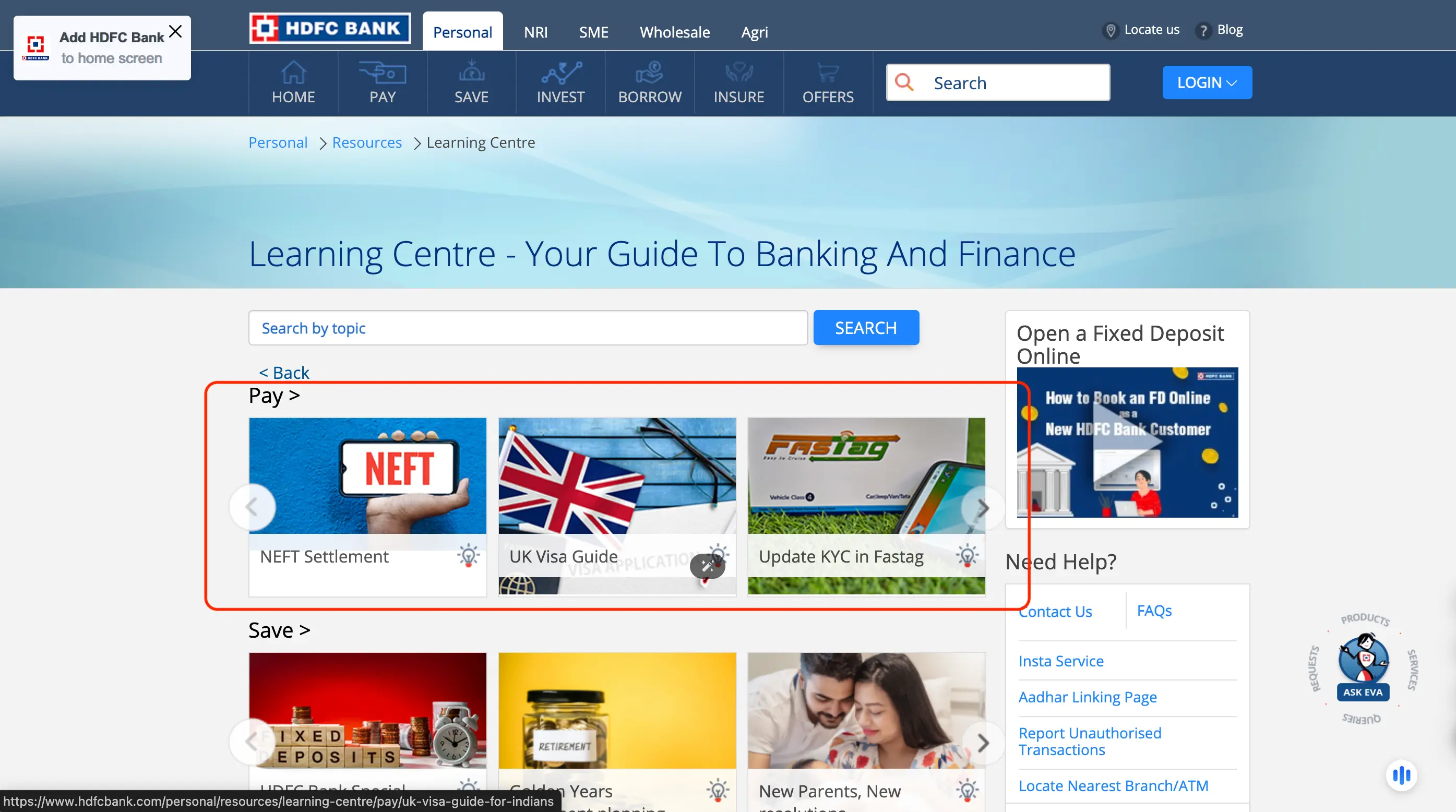 HDFC Bank Learning Centre Infinia Credit Card