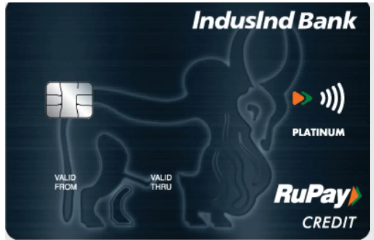 Visual shown of black card shown with rupay depicting indusind platinum credit card