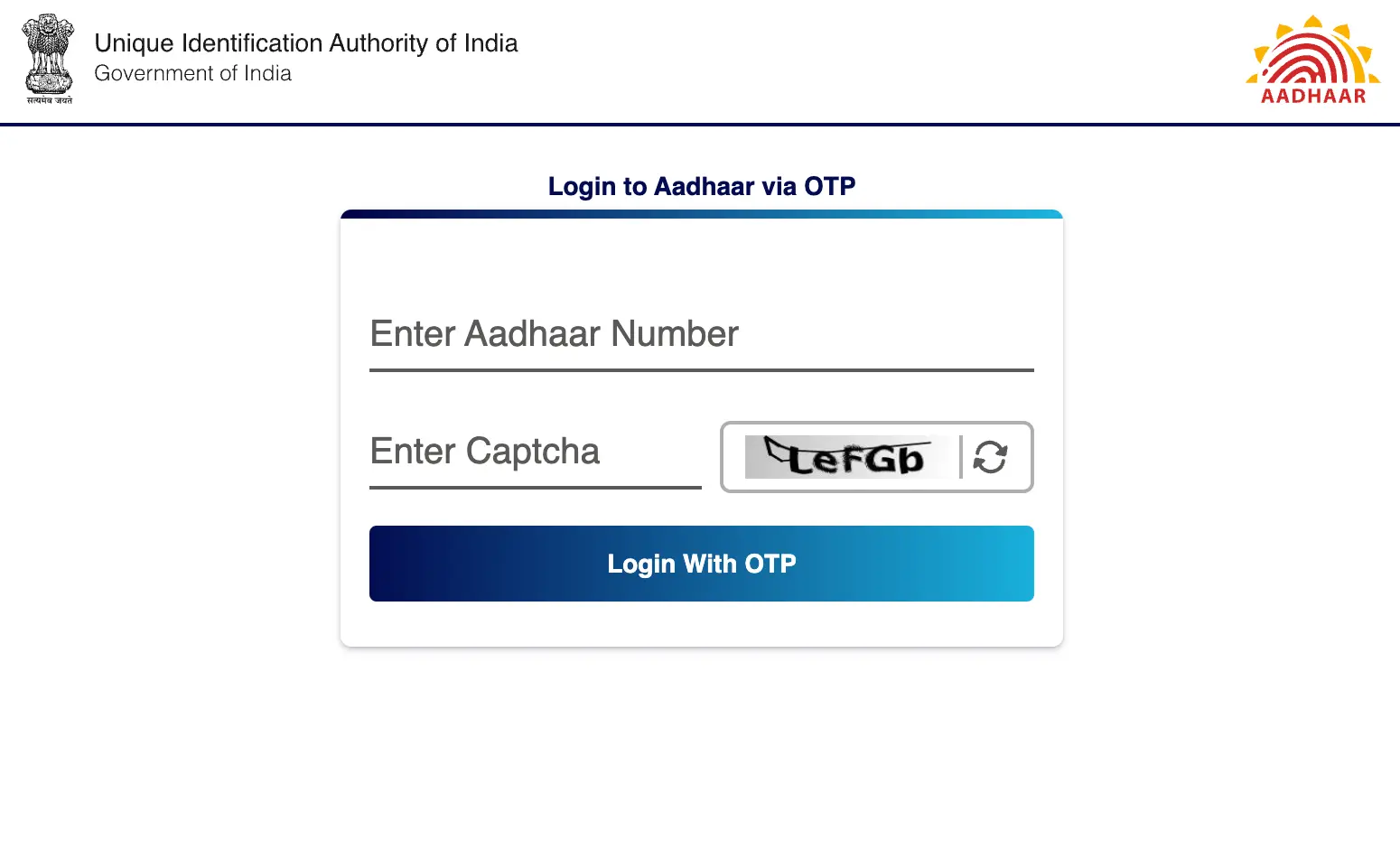 Enter Aadhaar Number, verify OTP to Check Aadhaar Bank Link Status