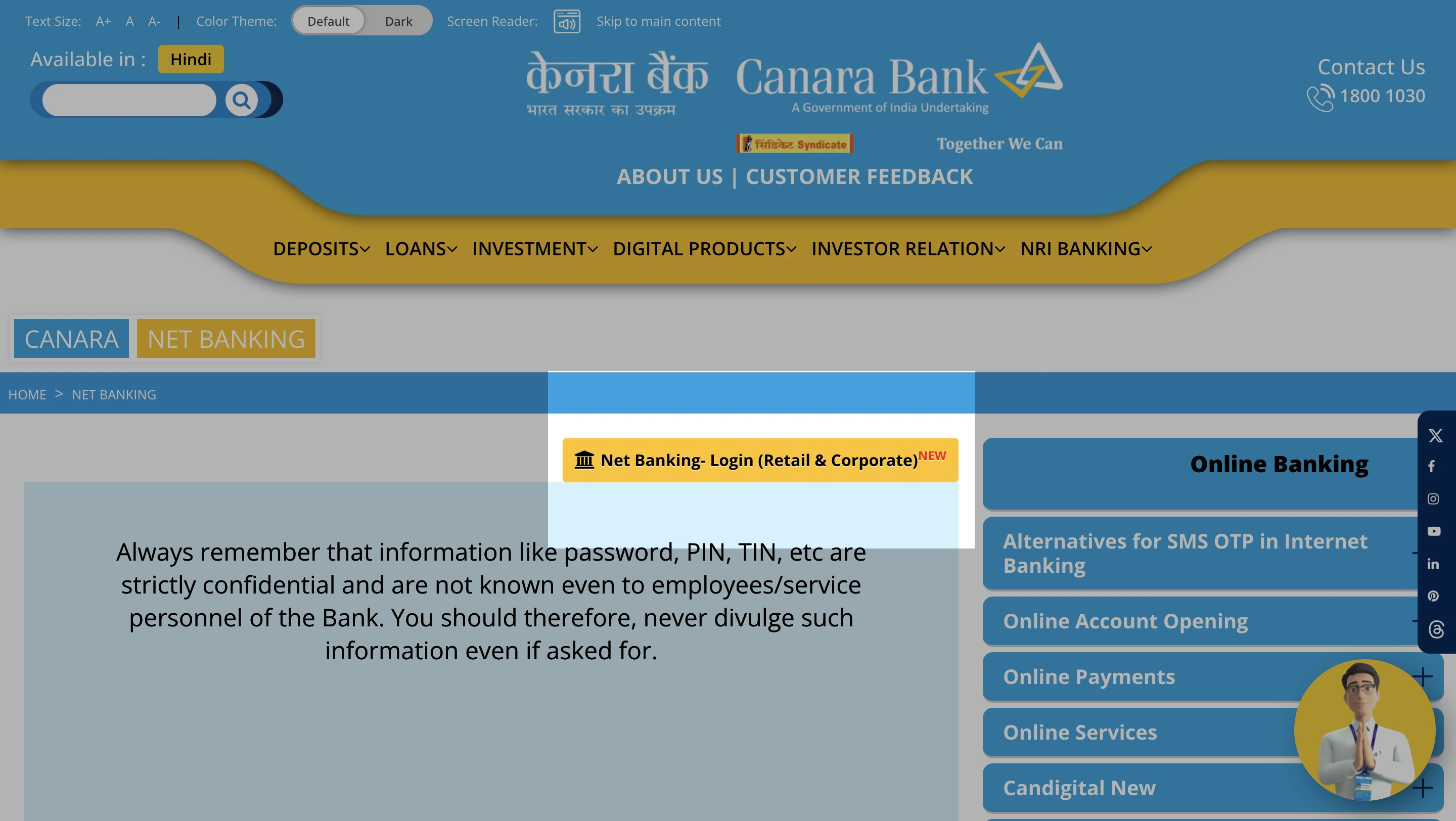 Image shown of netbanking login in more option available in the website