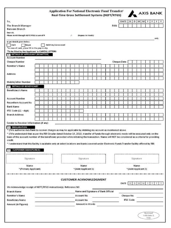 Sample NEFT Application Form