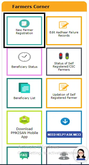 Click on New Farmer Registration under Farmers Corner