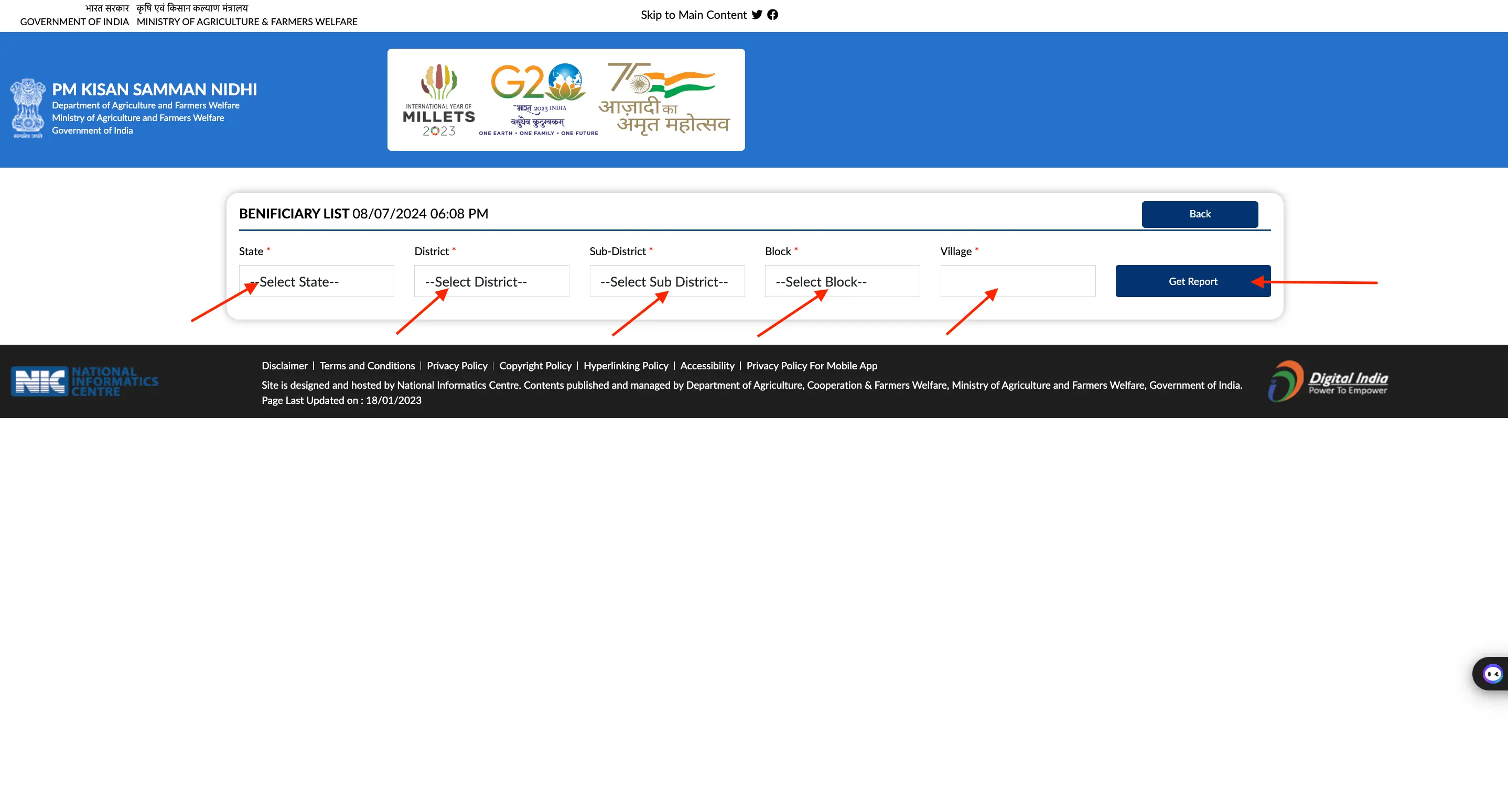 enter state district sub-district block village details