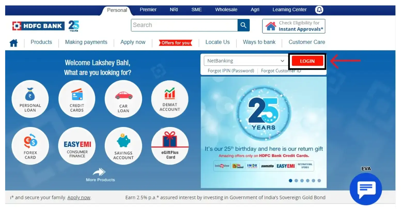 HDFC Net Banking Login Page